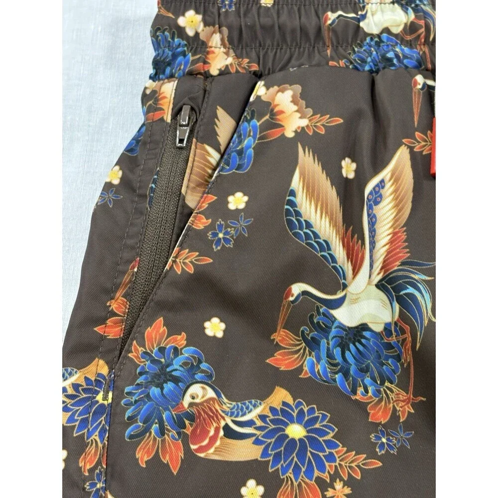Maison  Article Men’s Brown Bird And Floral Print Swim Trunks Size L